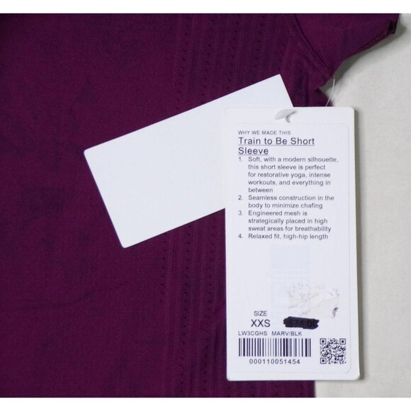 🆕LULULEMON Train to be Short Sleeve Top Burgundy Black XXS - Picture 8 of 9